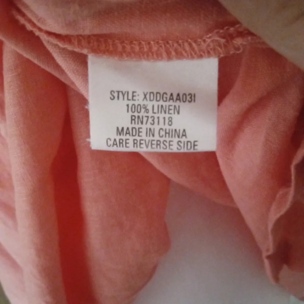 David Dart Coral Color Women's Sleeveless 100% Linen Blouse Size 1X‎ - Picture 6 of 6
